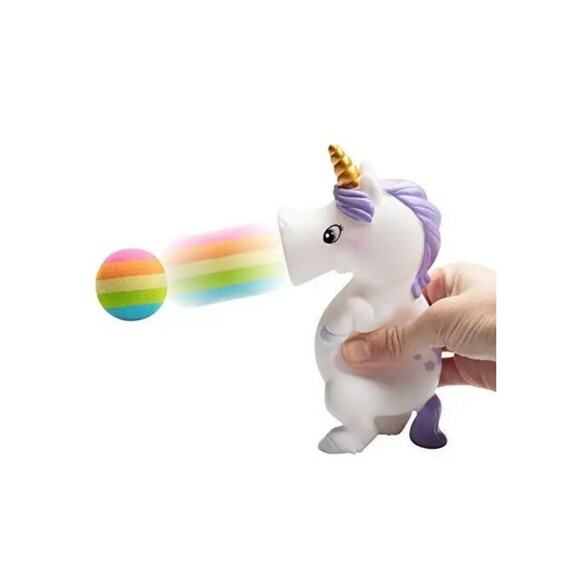 Hog Wild White Unicorn Popper Toy Shoot Foam Balls Up to 20 Feet 6 Rainbow - Picture 4 of 6